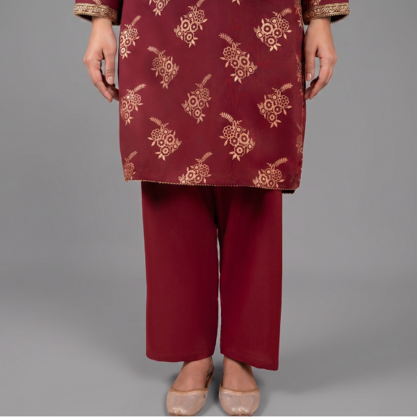 Prussian Teal Paisley Printed Kurta with Terracotta Cuff Details