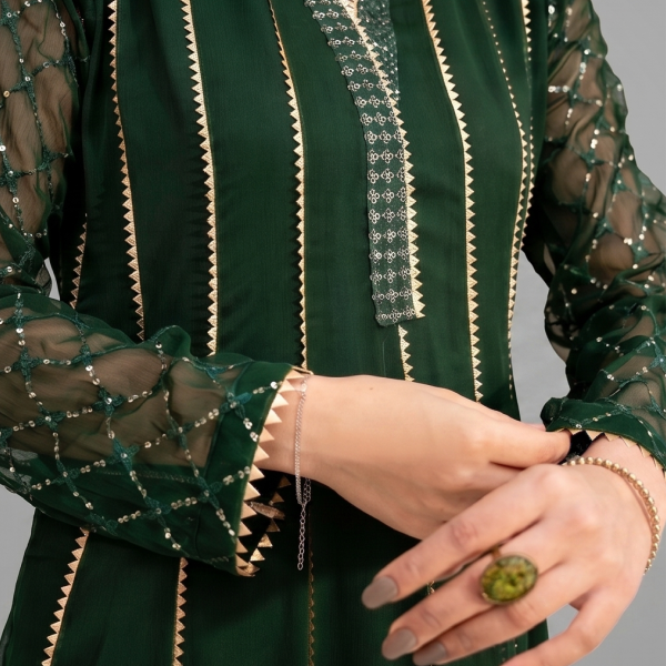 Emerald Green Minimalist Gota-Work Anarkali Set