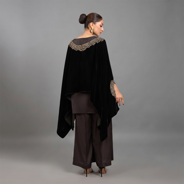 Opulent Black Embroidered Cape Set