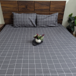 Charcoal Grid  Cotton Double Bedsheet With Pillow Set