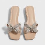 Sparkling Bow Accent Transparent Flat Sandals