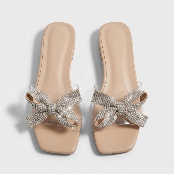 Sparkling Bow Accent Transparent Flat Sandals