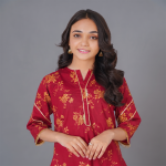 Crimson Gold-Printed Kurta with Trouser