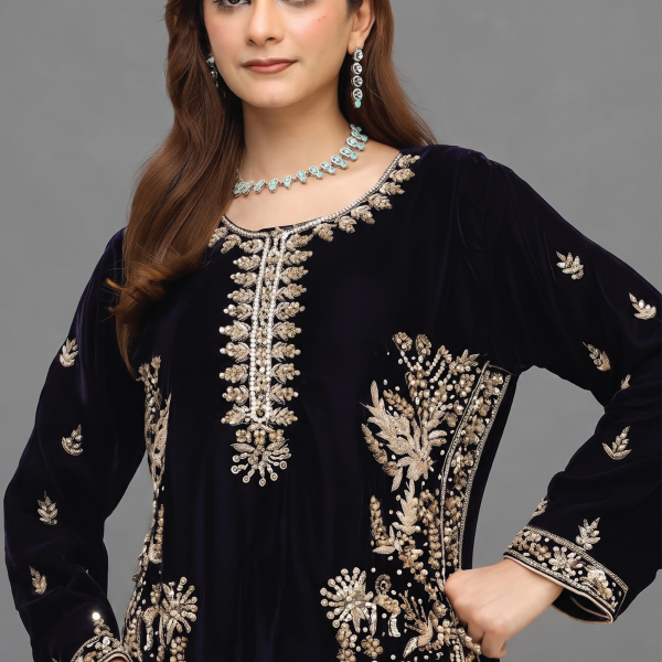 Royal Midnight Velvet Embroidered 3-Piece Suit
