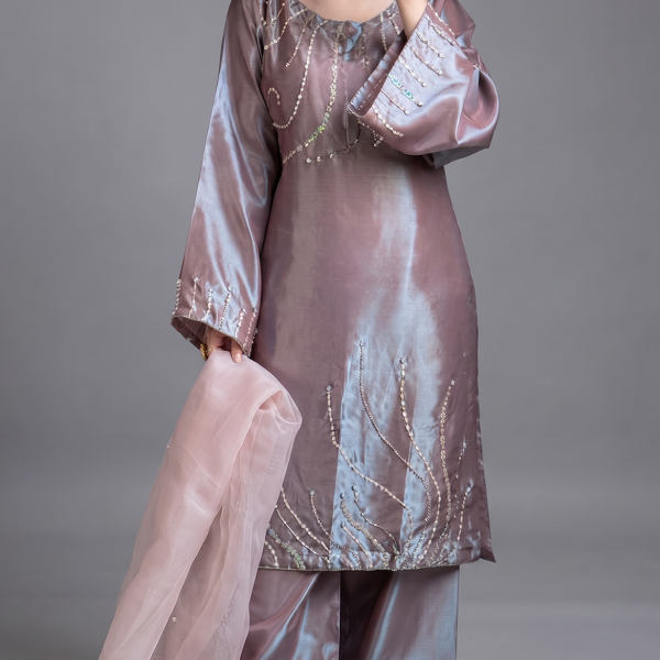 Blush Rose Metallic Embroidered Suit