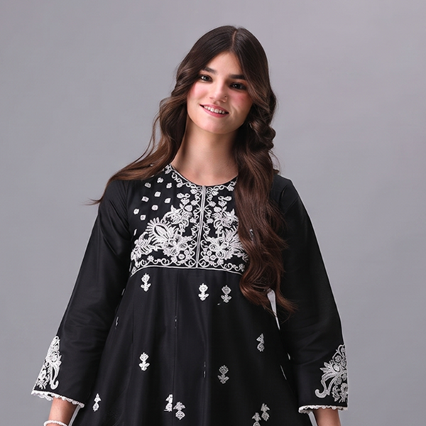 Black & White Embroidered Anarkali Frock