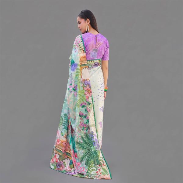 Botanical Meadow Silk Saree Set