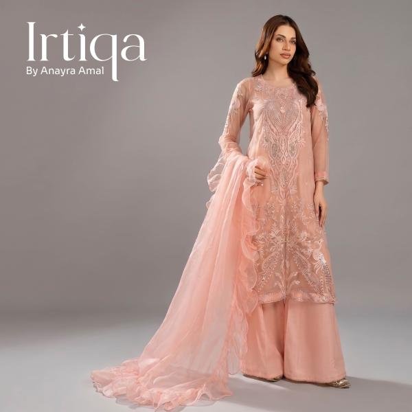 Blush Serenity Ruffled Organza Formal Suit with Intricate Embroidery
