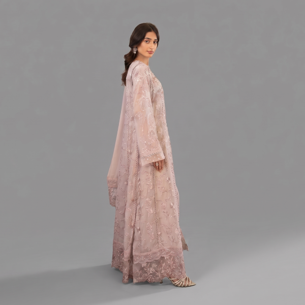 Manahil Embroidered Tea Rose Organza Festive Maxi Suit