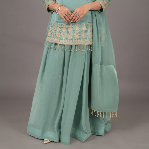 Seafoam Luxe Embroidered Gharara Suit