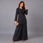 Title: Black Floral Printed  Suit