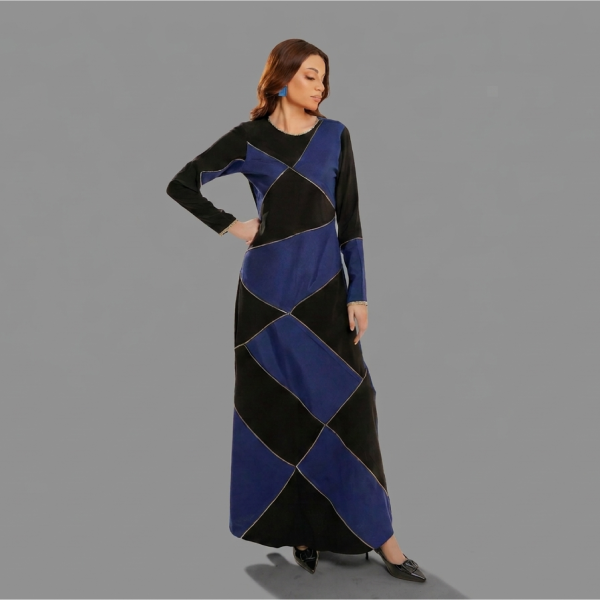 Geometric Midnight Harlequin Patchwork Maxi Gown