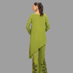 Lime Zest Asymmetric Tunic and Bell-Bottom Set with Black Vine Embroidery