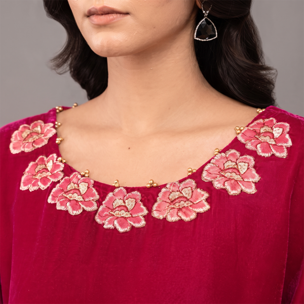 Ruby Blossom Embroidered Co-Ord Suit