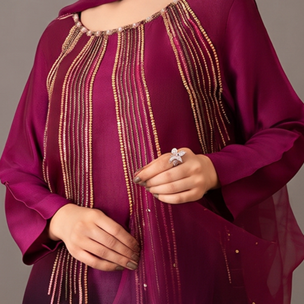 Royal Plum Ombre Embellished 3-Piece Suit