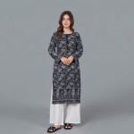 Black and White Floral Printed Kurta with Contrast Wide-Leg Palazzo Pants Set