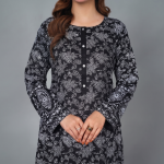 Black and White Floral Printed Kurta with Contrast Wide-Leg Palazzo Pants Set