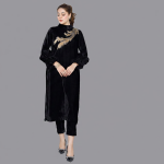 Onyx Velvet Co-Ord Set with Golden Fern Embroidery