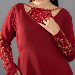 Crimson Red Embroidered Floor-Length Suit