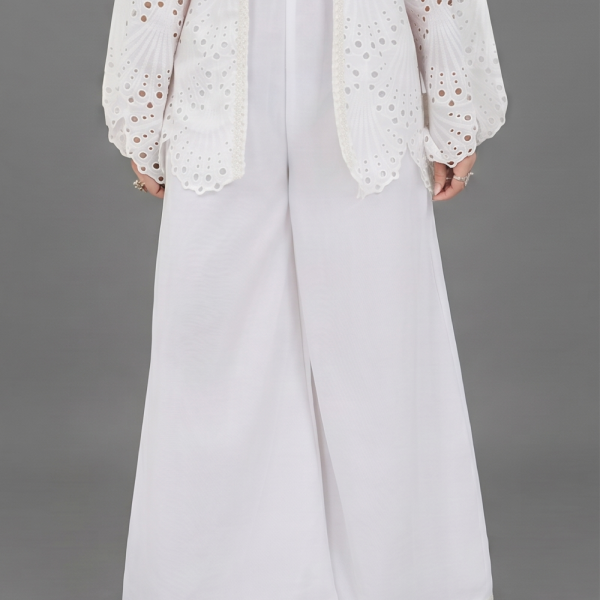 Elegant White Scalloped Eyelet Co-ord Set