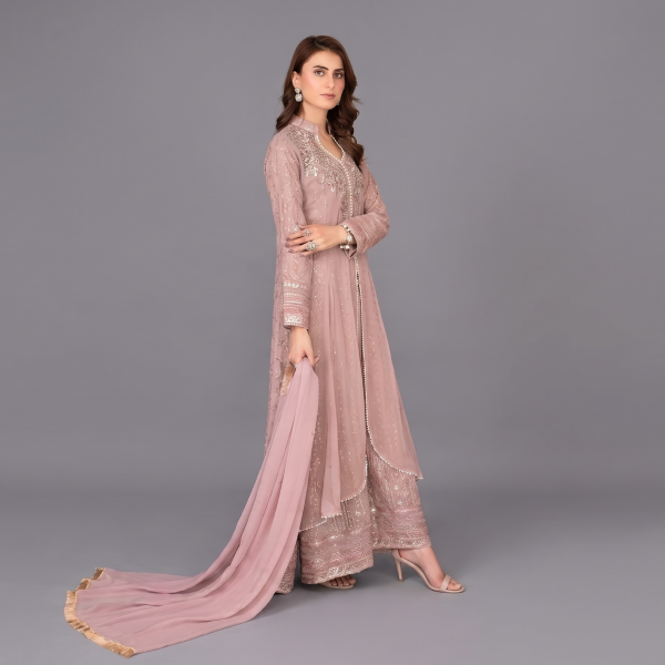 Manahil Embroidered Dusty Rose  Festive Anarkali Set