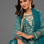 Teal Minimalist Embroidered Organza Co-ord Set