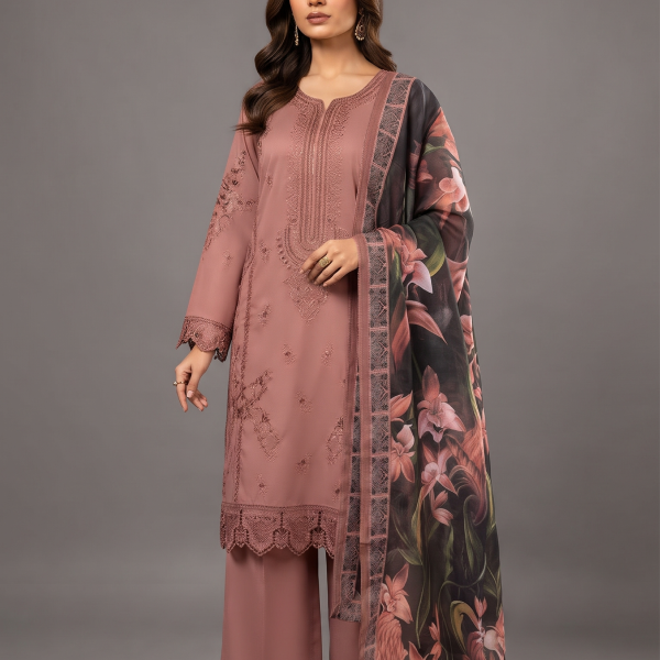 Brown Embroidered Three-Piece Suit