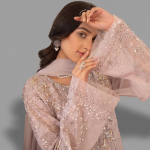 Manahil Embroidered Tea Rose Organza Festive Maxi Suit