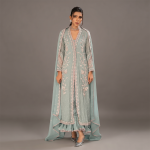 Embroidered Sage Green Open Jacket