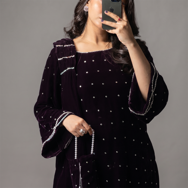 Midnight Plum Embellished Velvet Suit
