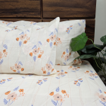 Peach Blossom Floral Cotton Double Bedsheet With Pillow Set