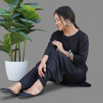 Elegant Black Solid Kurta with Matching Trousers Set