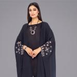 Onyx Midnight Abaya-Style Cape with Starburst Silver Embroidery