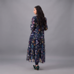 Navy Blue Floral Tiered Chiffon Suit