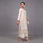 Ivory Embroidered Net Kurta with Palazzo