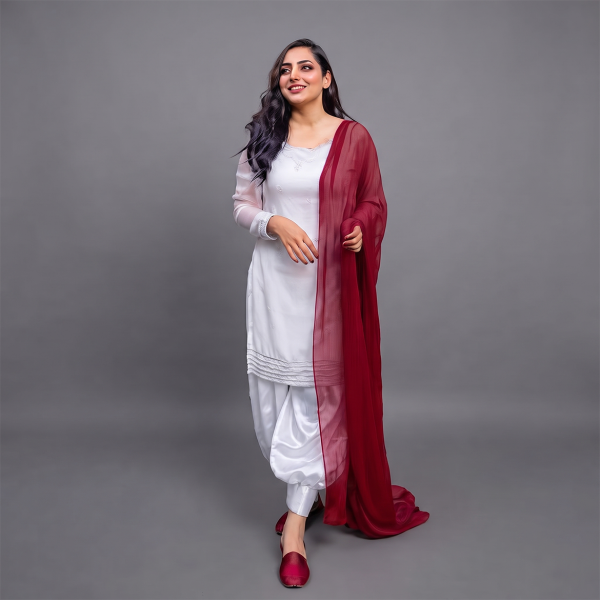 Ivory Grace with Ruby Chiffon Suit