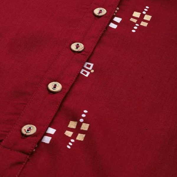 Regal Maroon & Gold Printed Kurta with Tailored Beige Trousers