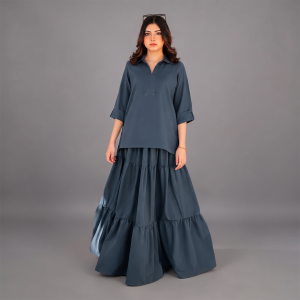 Steel Blue Tiered Co-Ord Set