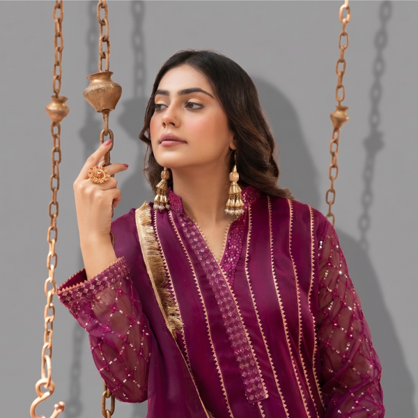 Manahil Gota Embroidered Purple Festive Kalidaar Set