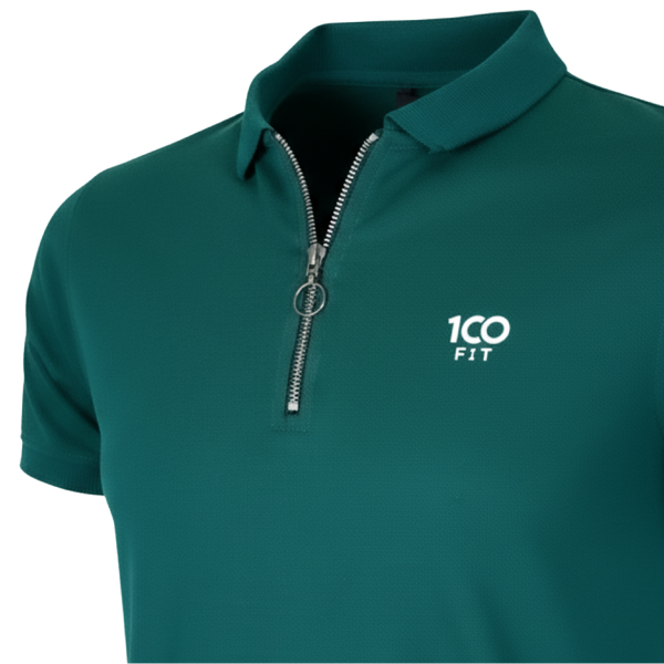 Dark Green 100Fit Zipper Polo T-Shirt