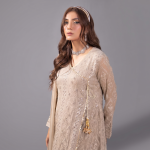 Manahil Embroidered Camel Brown 3-Piece Festive Kalidaar Set