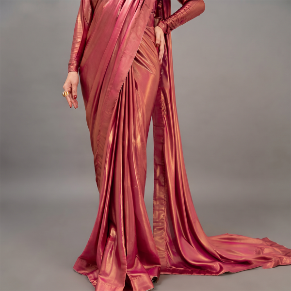 Rose Gold Radiance Satin Saree