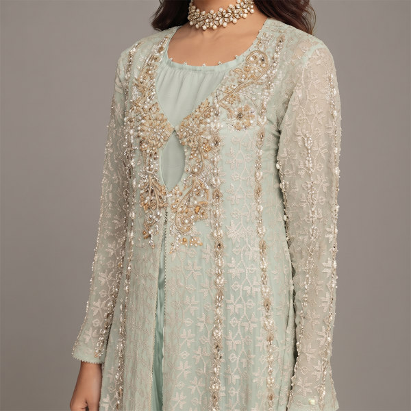 Mint Green Embellished Front-Open Long Suit