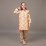 Peach Floral Girls' Kurta & Tulip Shalwar