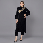 Onyx Velvet Co-Ord Set with Golden Fern Embroidery