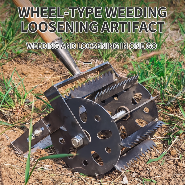 New Wheeled Weeding Tool Multifunctional Hand Push Soil Loosening Hoe Micro Tiller Soil Loosening Weeding Tool Thickened Manual
