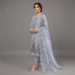 Slate Grey Embroidered Chiffon Suit