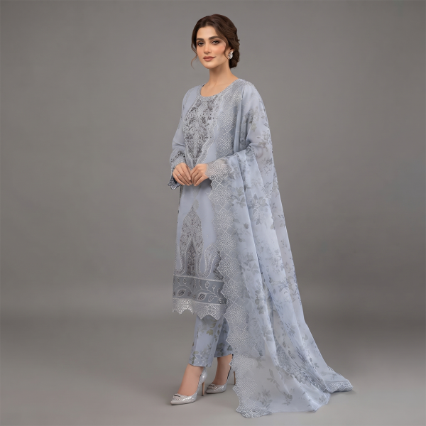 Slate Grey Embroidered Chiffon Suit