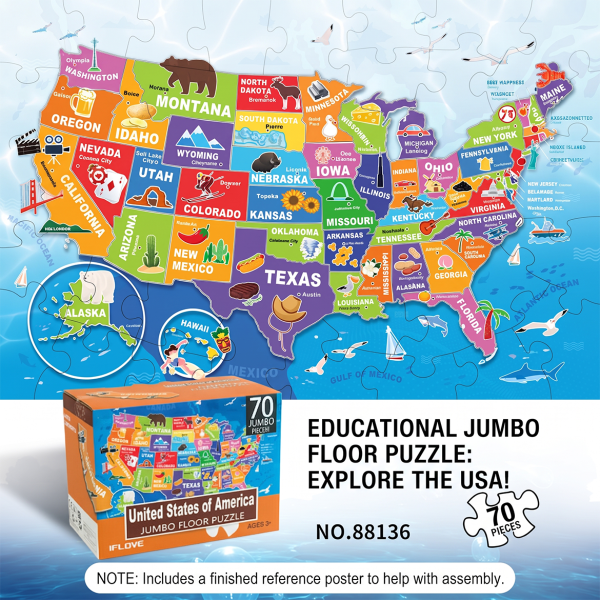 48-Piece National and World Map Puzzle for Intellectual Development, Hands-On Ability Puzzle Toy for 3-4-5-Year-Old Babies