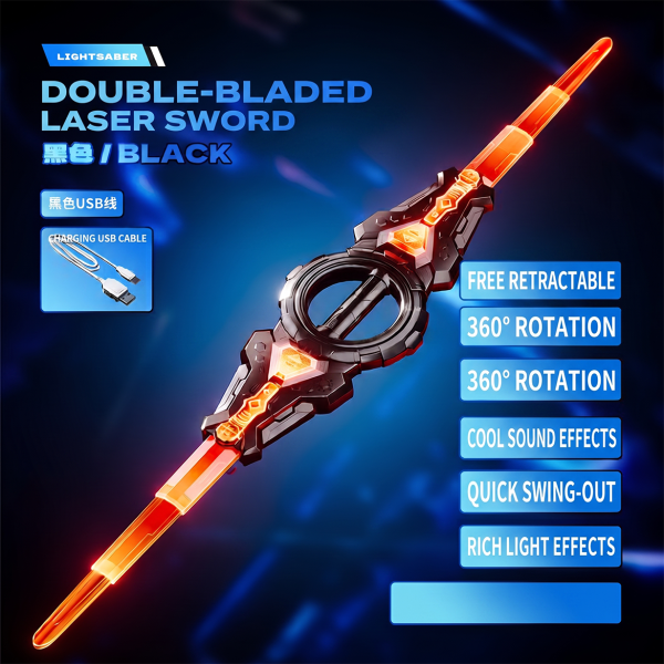 Douyin's New Fire Spinning Sword Double-Edged Telescopic Lightsaber Rotating Blade Colorful Light Cool Laser Sword Toy